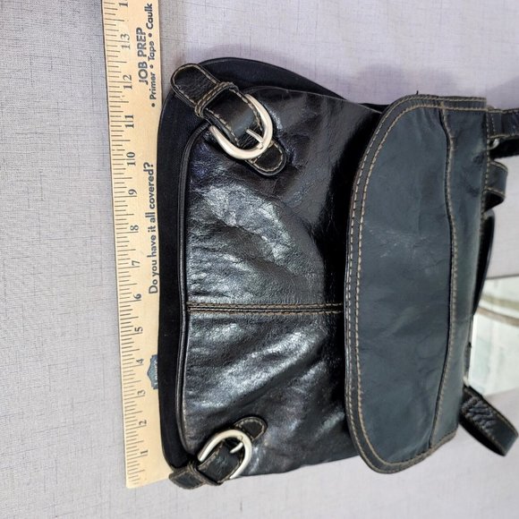 Fossil Lizette Black‎ Leather Canvas Messenger Bag Cross Body Purse - Picture 5 of 9